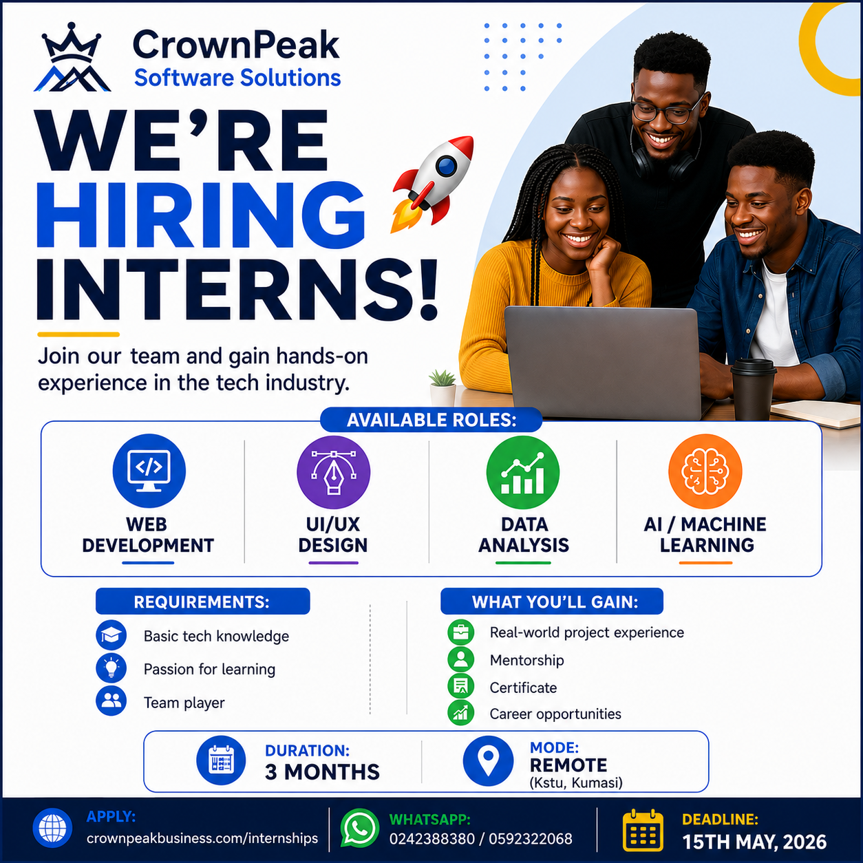CrownPeak internship hiring flyer